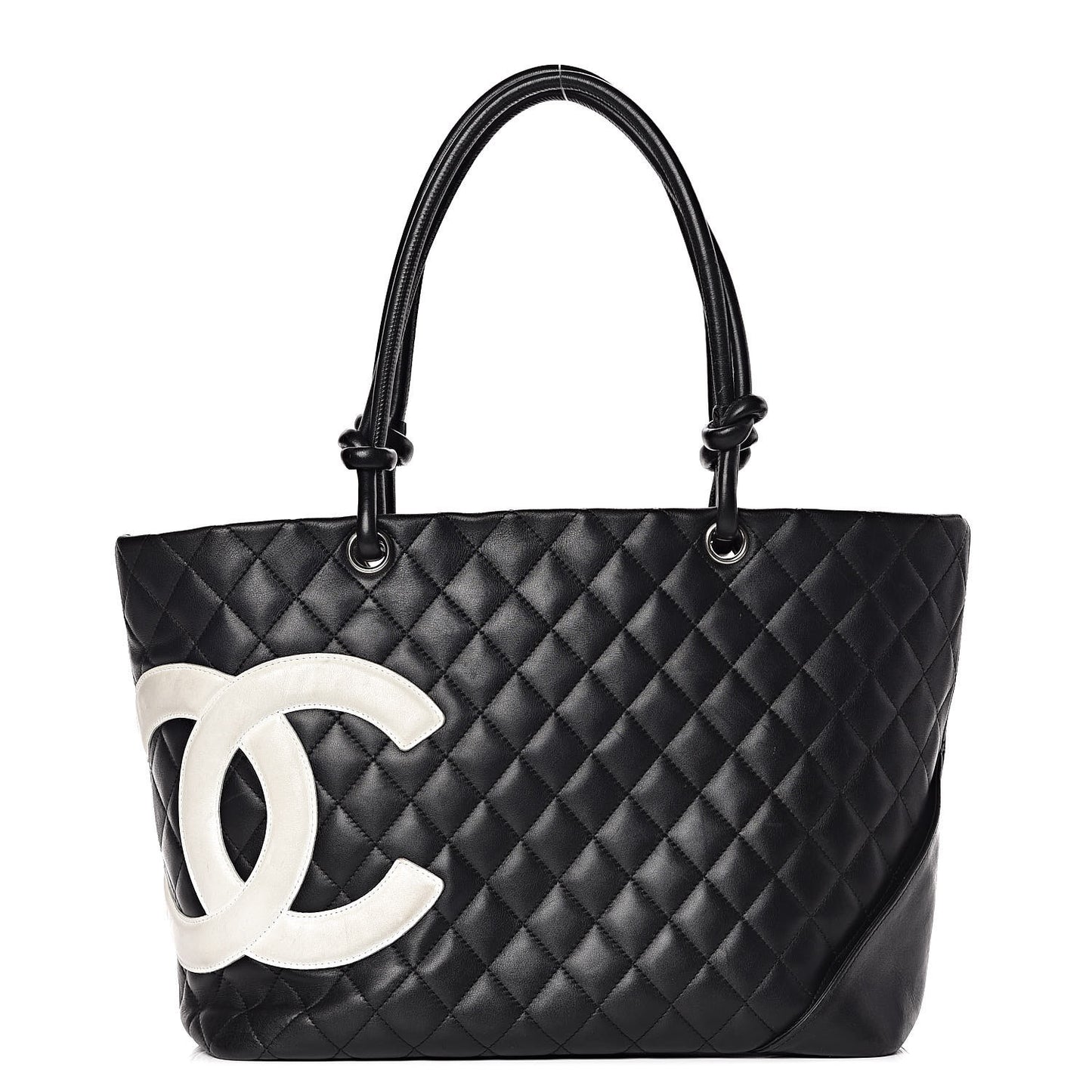 Calfskin Quilted Large Cambon Tote Black White
