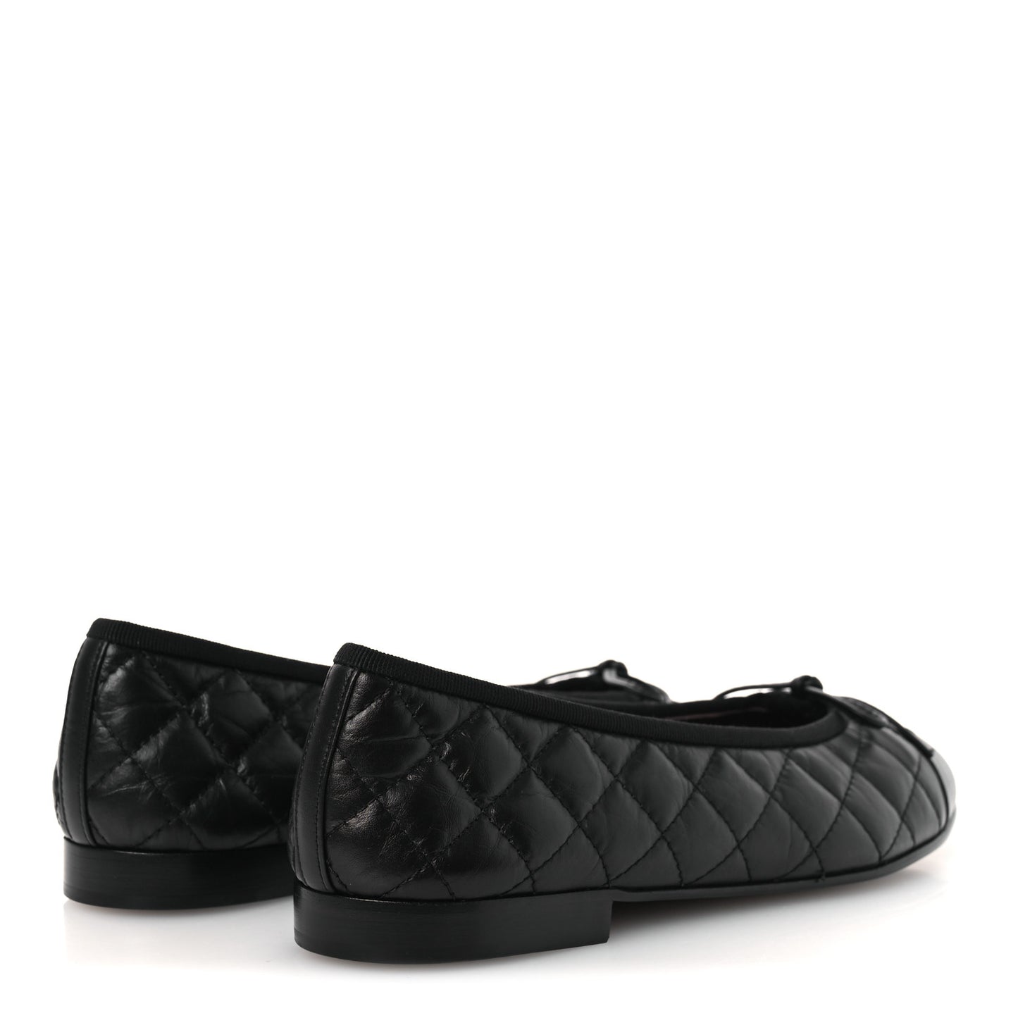 Aged Calfskin Quilted CC Cap Toe Ballerina Flats 38.5 Black