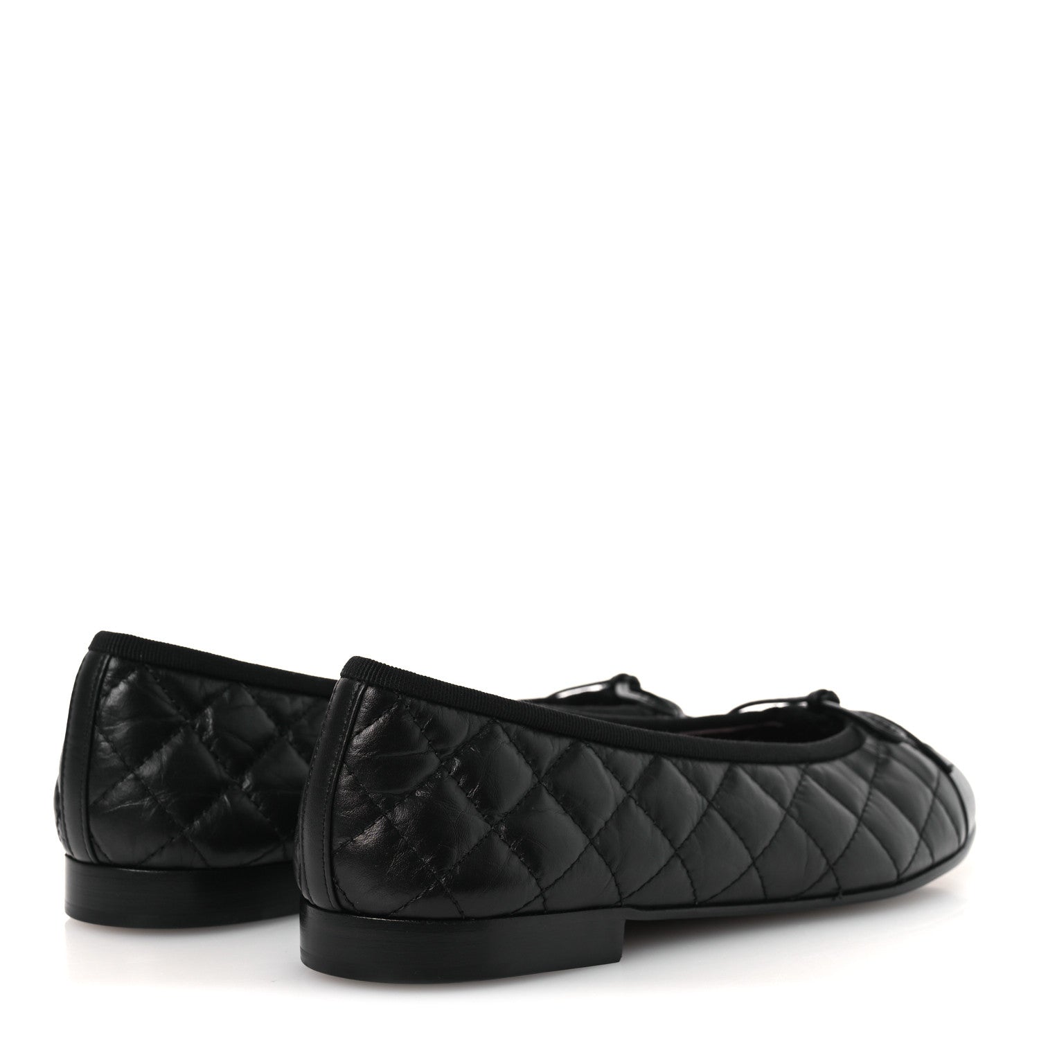 Chanel Aged Calfskin Quilted CC Cap Toe Ballerina Flats 38.5 Black 5 of 13