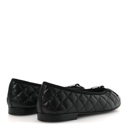 Chanel Aged Calfskin Quilted CC Cap Toe Ballerina Flats 38.5 Black 5 of 13