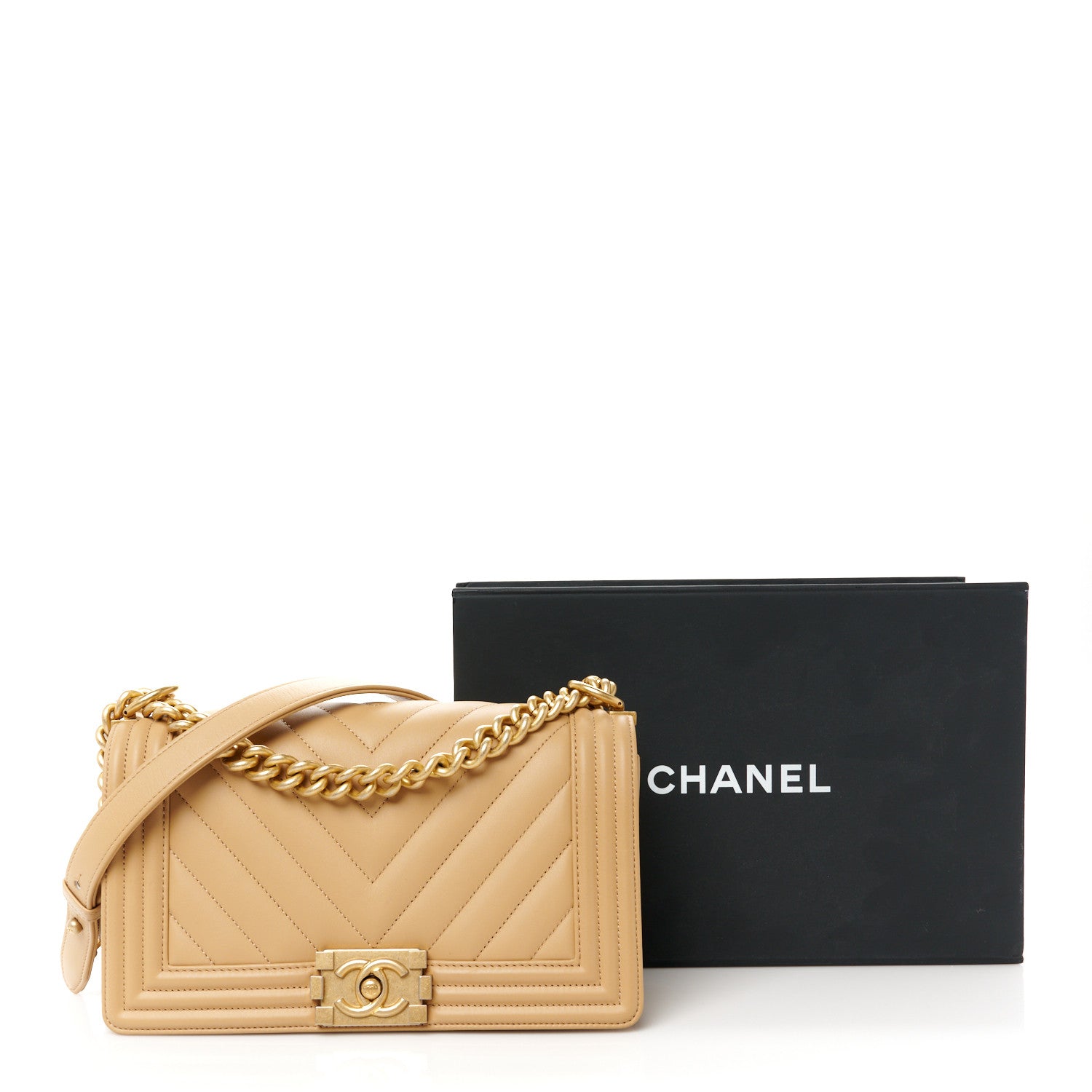 Chanel Calfskin Chevron Quilted Medium Boy Flap Beige 12 of 12