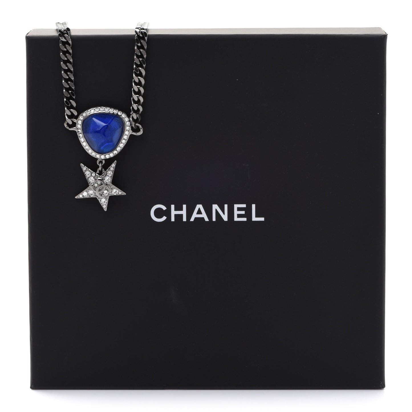 Crystal Star CC Choker Drop Necklace Silver Blue