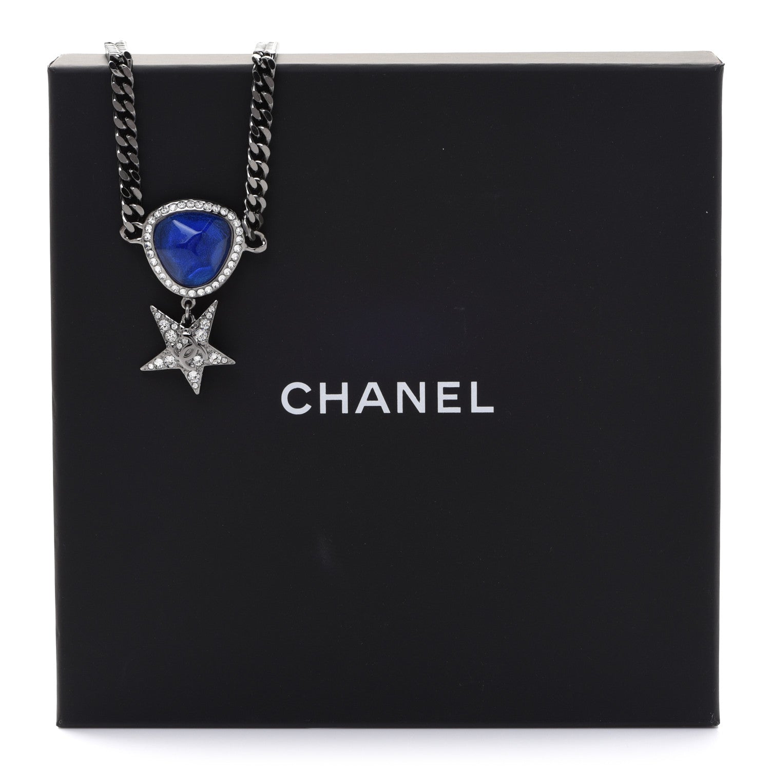 Chanel Crystal Star CC Choker Drop Necklace Silver Blue 6 of 6