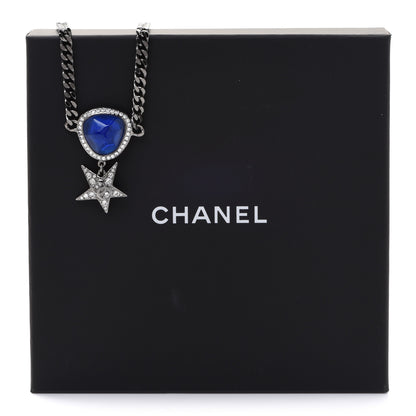 Chanel Crystal Star CC Choker Drop Necklace Silver Blue 6 of 6