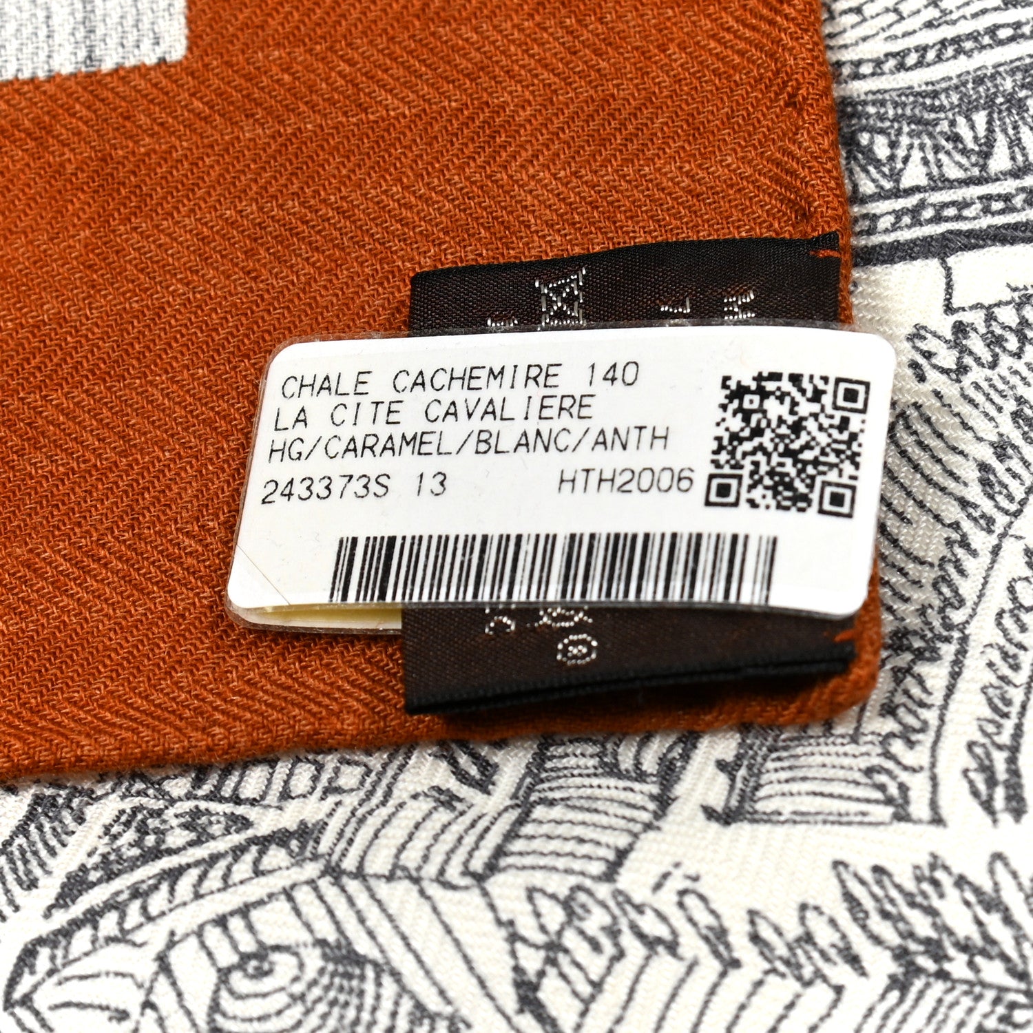 Hermes Cashmere Silk La Cite Cavaliere Shawl 140 Caramel White Anthracite 4 of 4