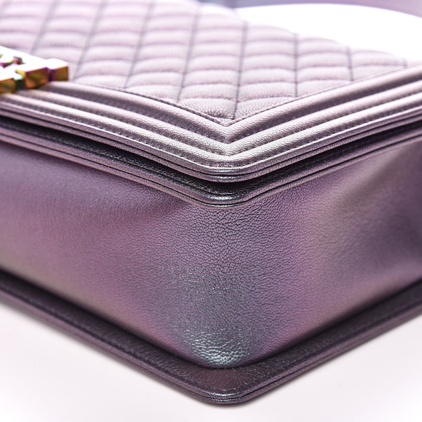 Iridescent Goatskin Quilted New Medium Boy Flap Purple