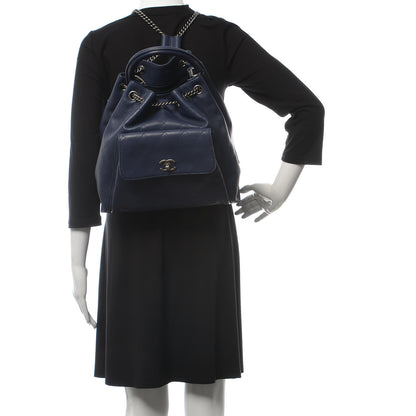 Chanel Calfskin Stitched Large Urban Luxury Drawstring Backpack Navy Blue 2 of 11