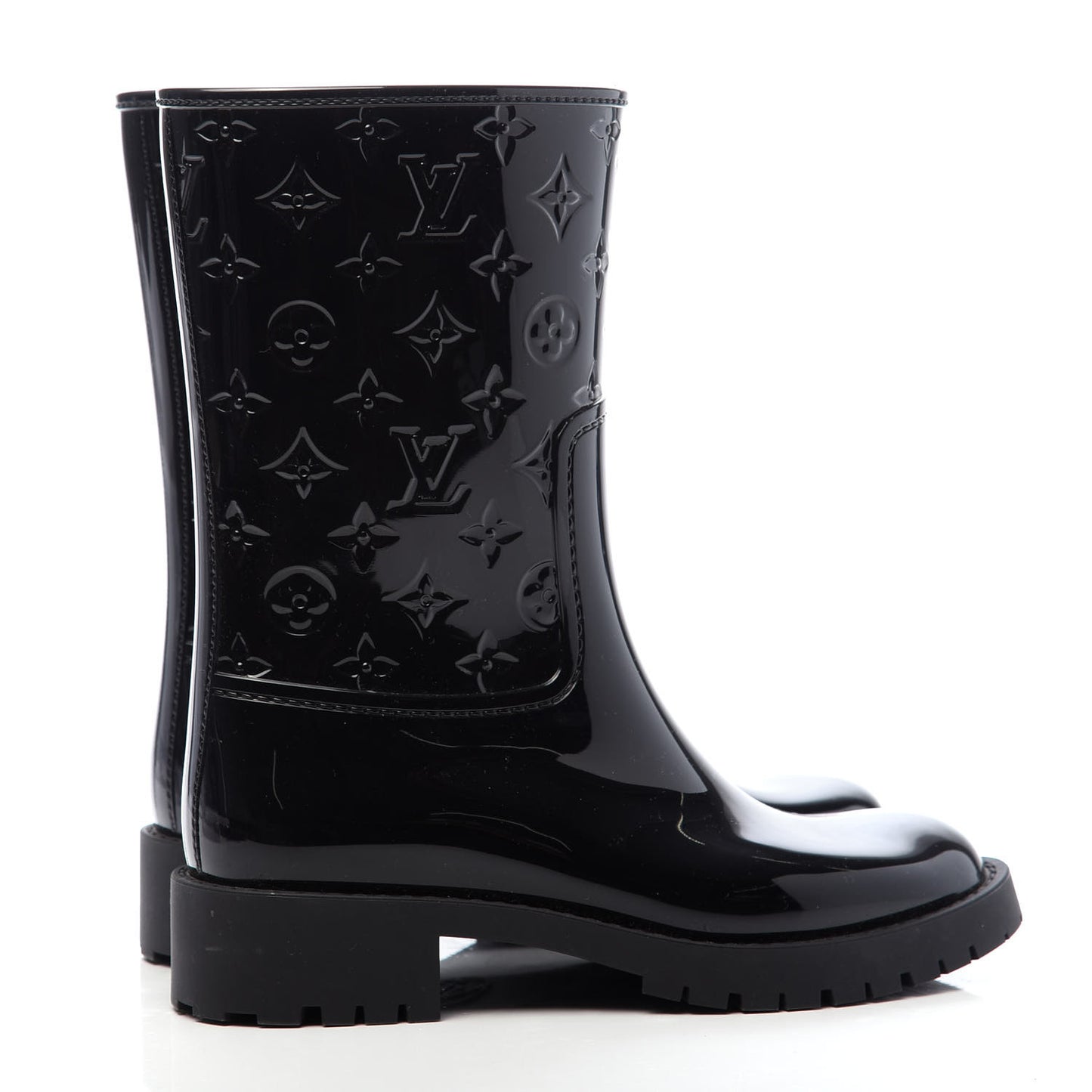 Rubber Embossed Monogram Drops Flat Half Boots 36 Black