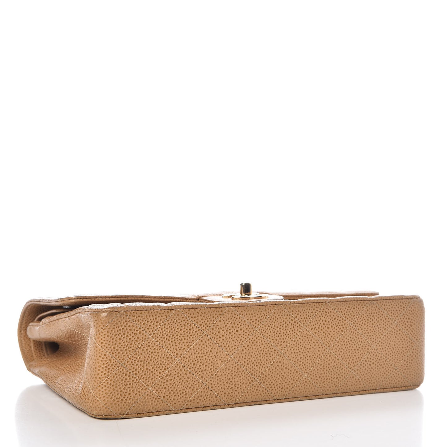 Caviar Quilted Medium Double Flap Beige