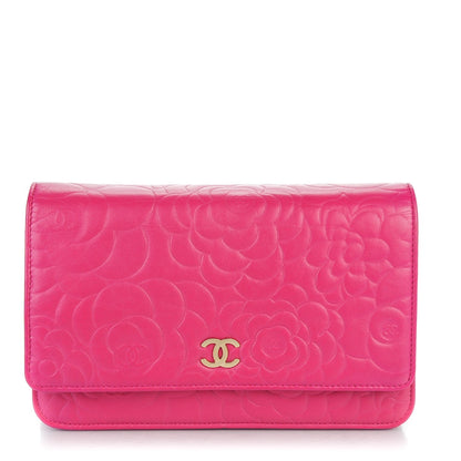 Chanel Lambskin Camellia Embossed Wallet on Chain WOC Pink 1 of 8