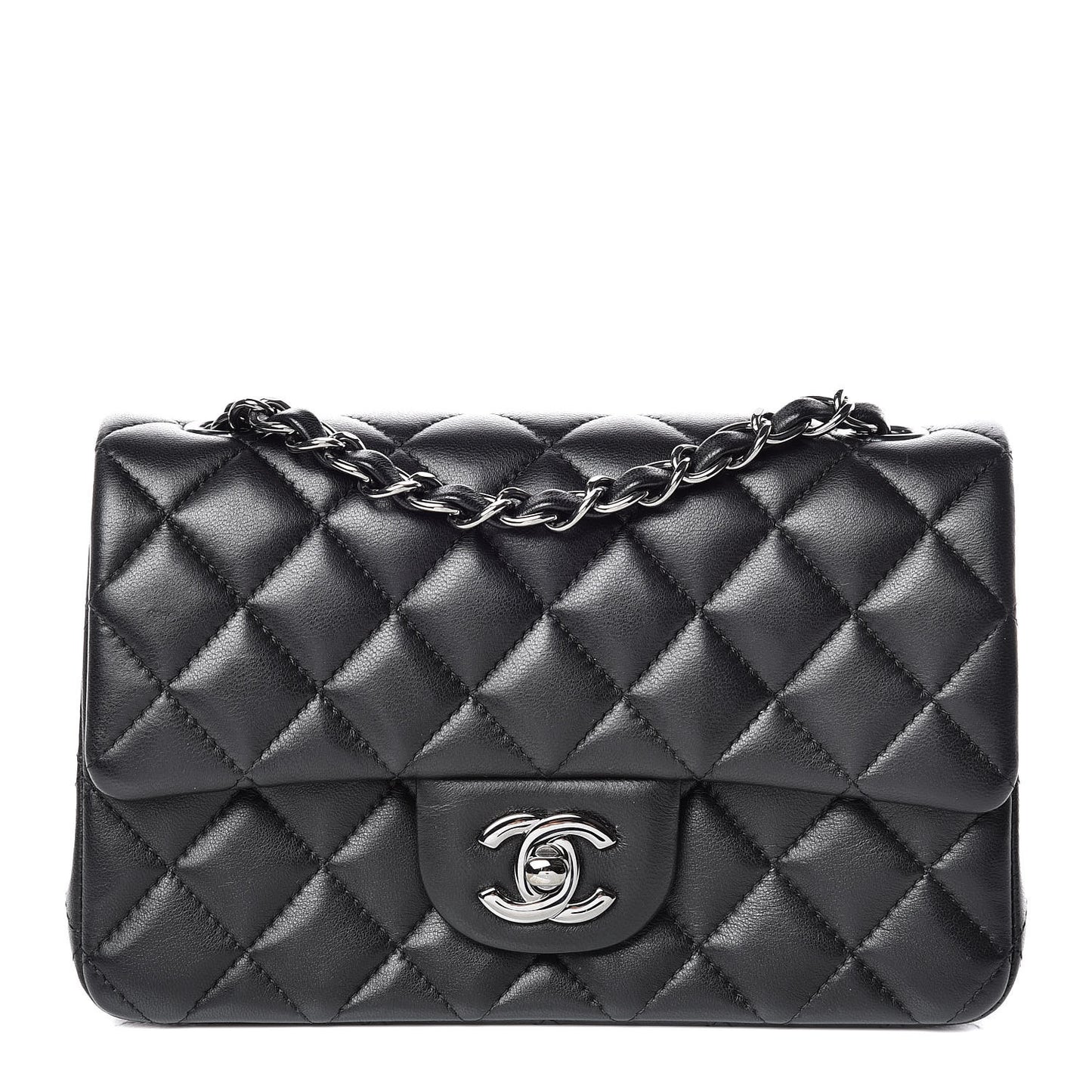 Lambskin Quilted Mini Rectangular Flap Black