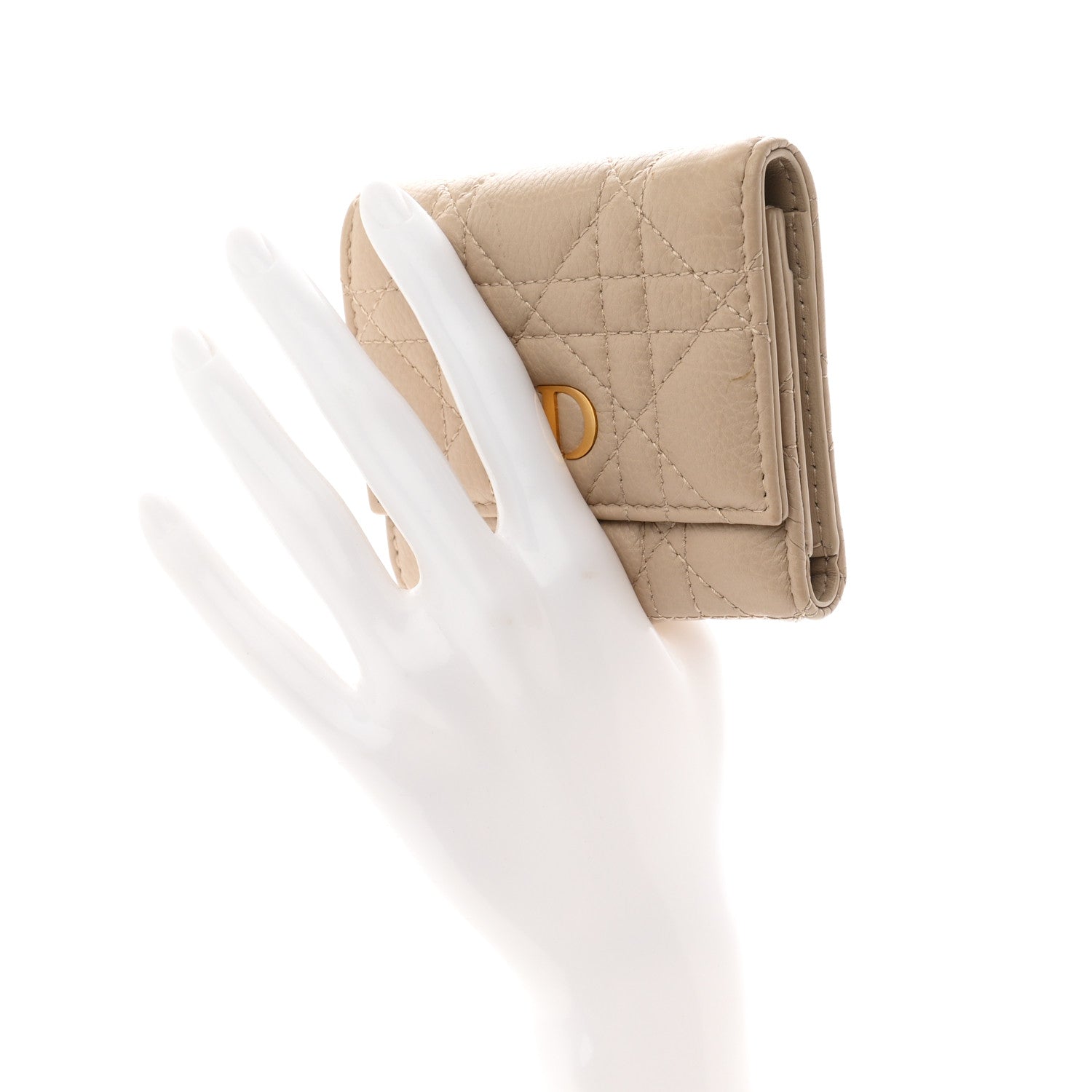 Christian Dior Supple Calfskin Cannage Caro Hibiscus Wallet Powder Beige 2 of 7