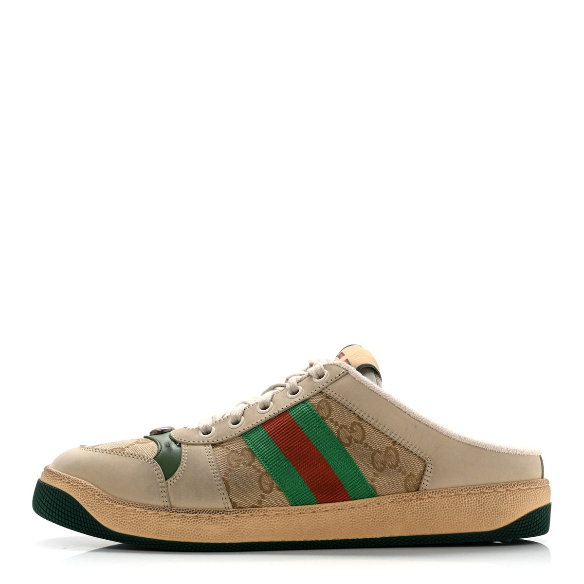 Gucci GG Monogram Nubuck Web Womens Screener Sneaker Mules 40 New Sand Dusty Milk Vintage Green 1 of 9