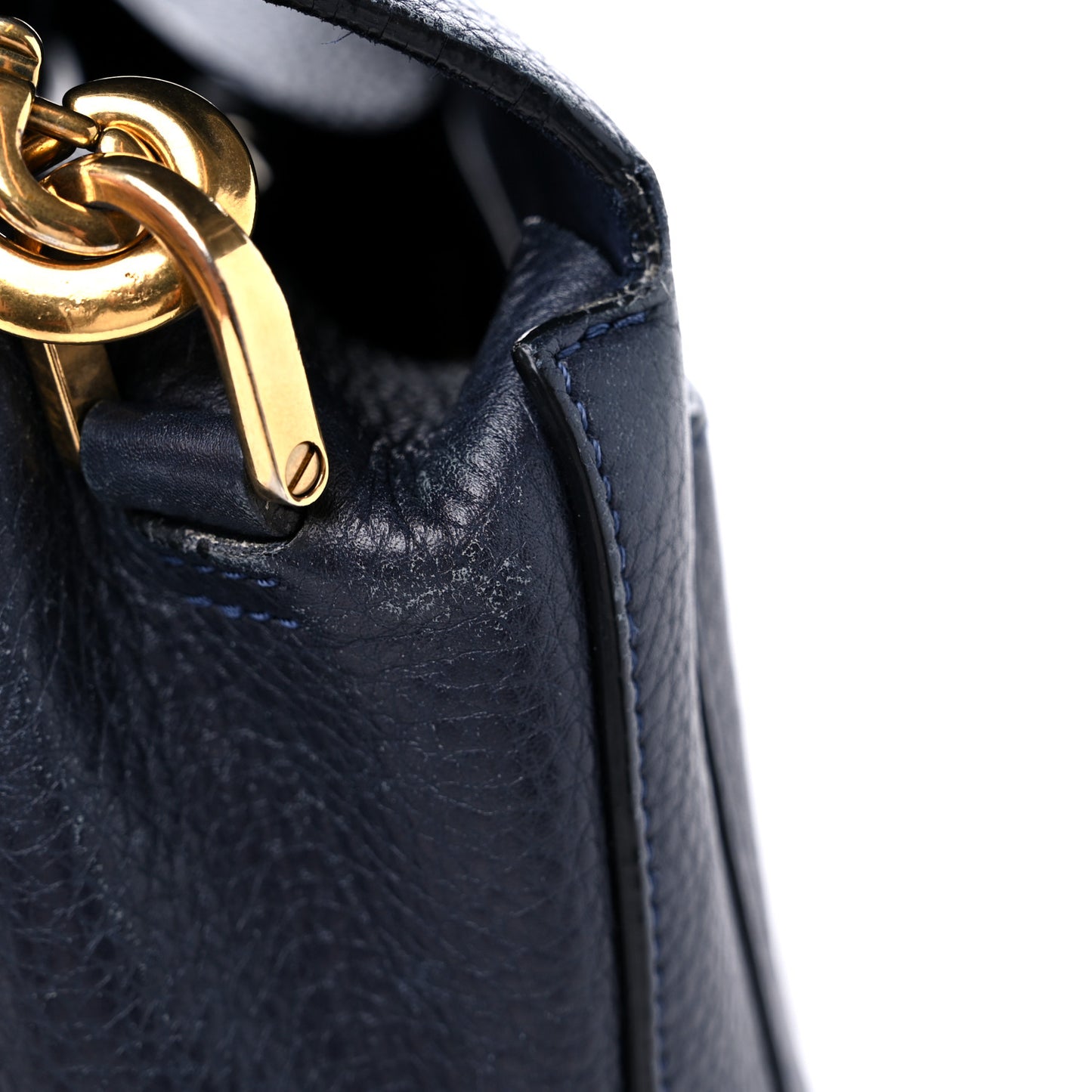 Grained Calfskin Box Messenger Bag Navy