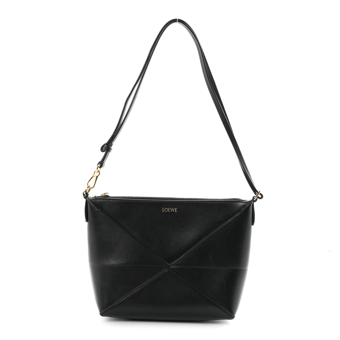 Shiny Calfskin Puzzle Fold Pouch Black