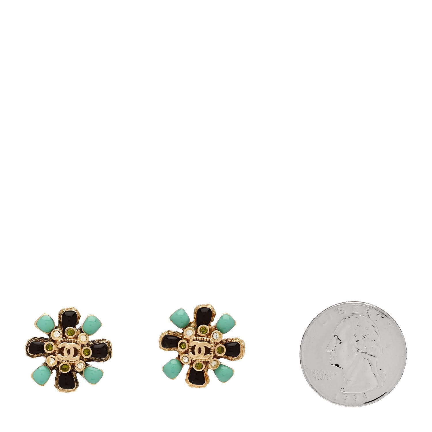 Chanel Enamel Gripoix Flower CC Earrings Gold 2 of 5