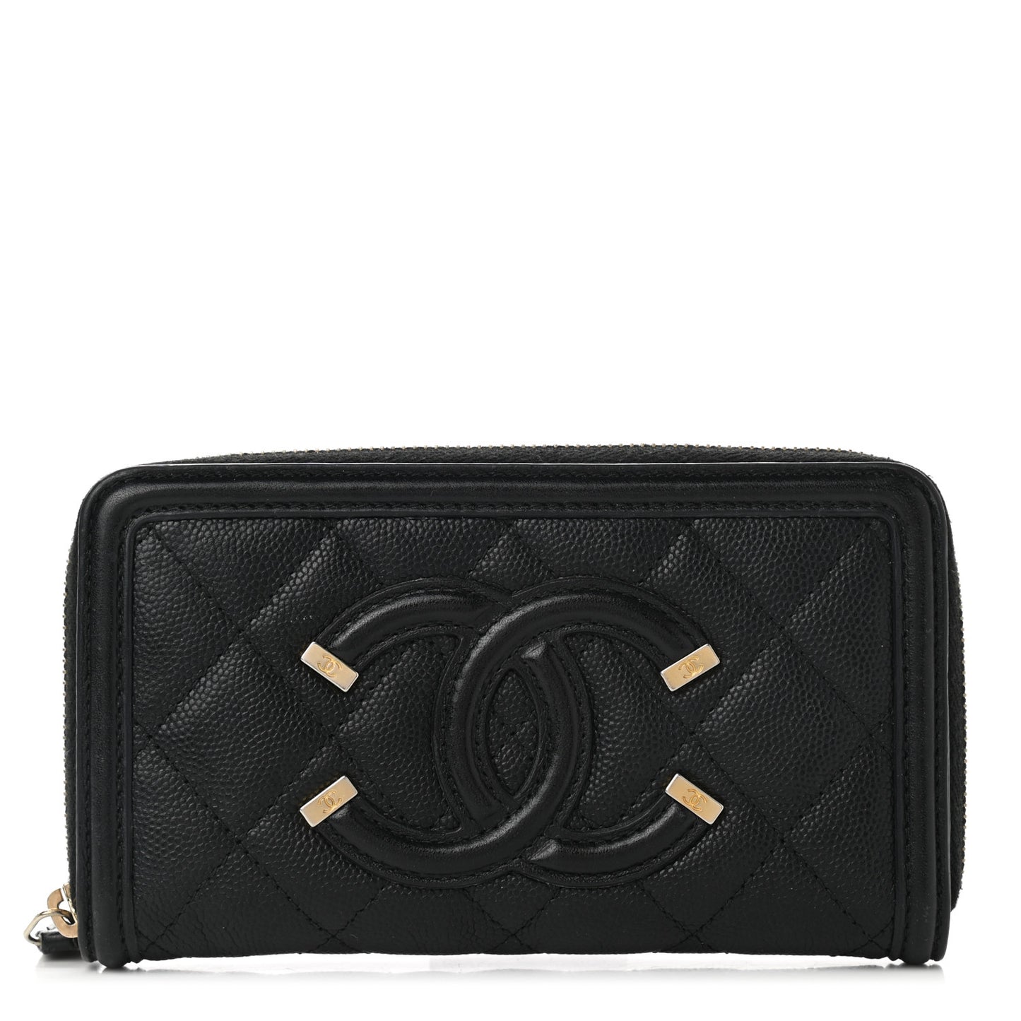 Caviar Quilted Medium Filigree Zip Around Wallet Black