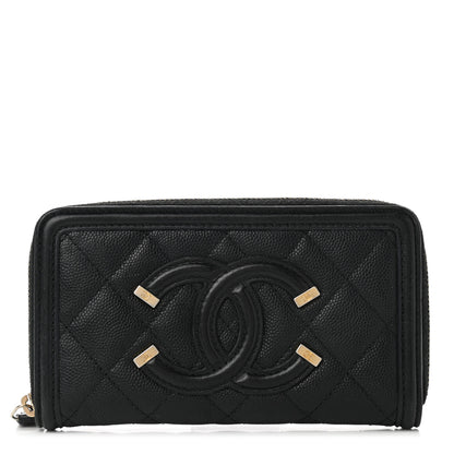 Chanel Caviar Quilted Medium Filigree Zip Around Wallet Black 1 of 11