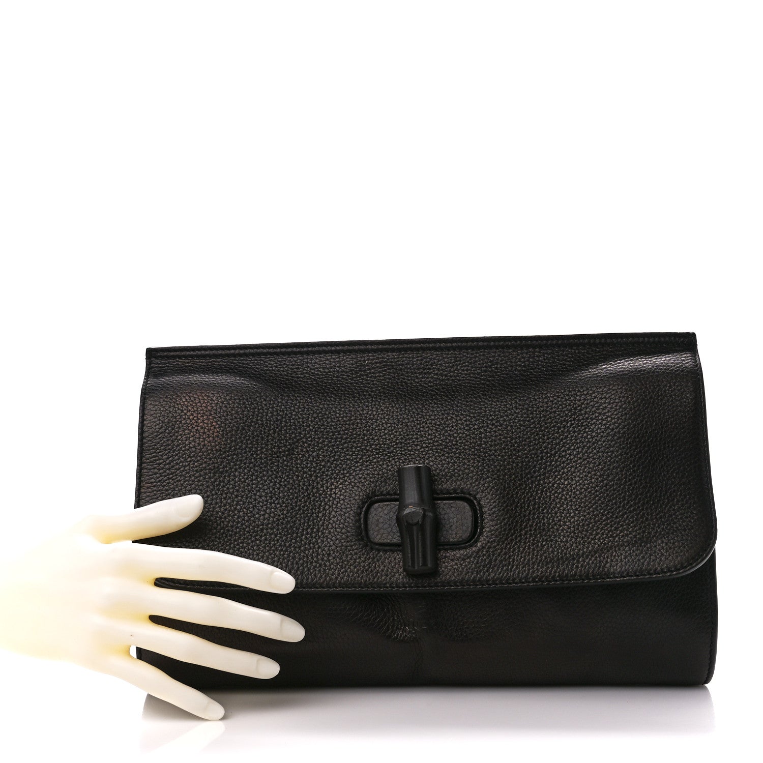 Gucci Pebbled Calfskin Bamboo Daily Clutch Black 2 of 13