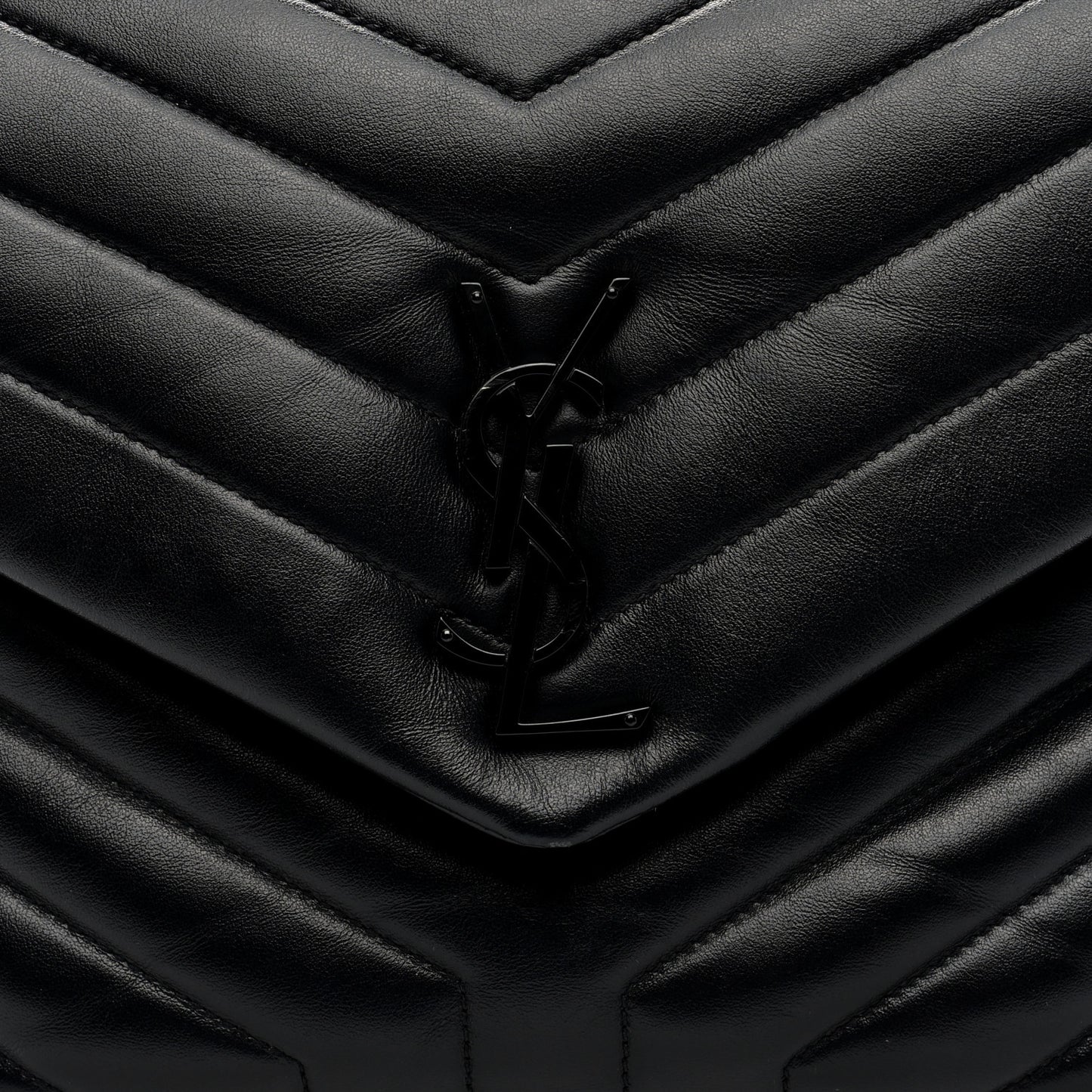 Calfskin Y Quilted Monogram Monochrome Medium Loulou Chain Satchel Black