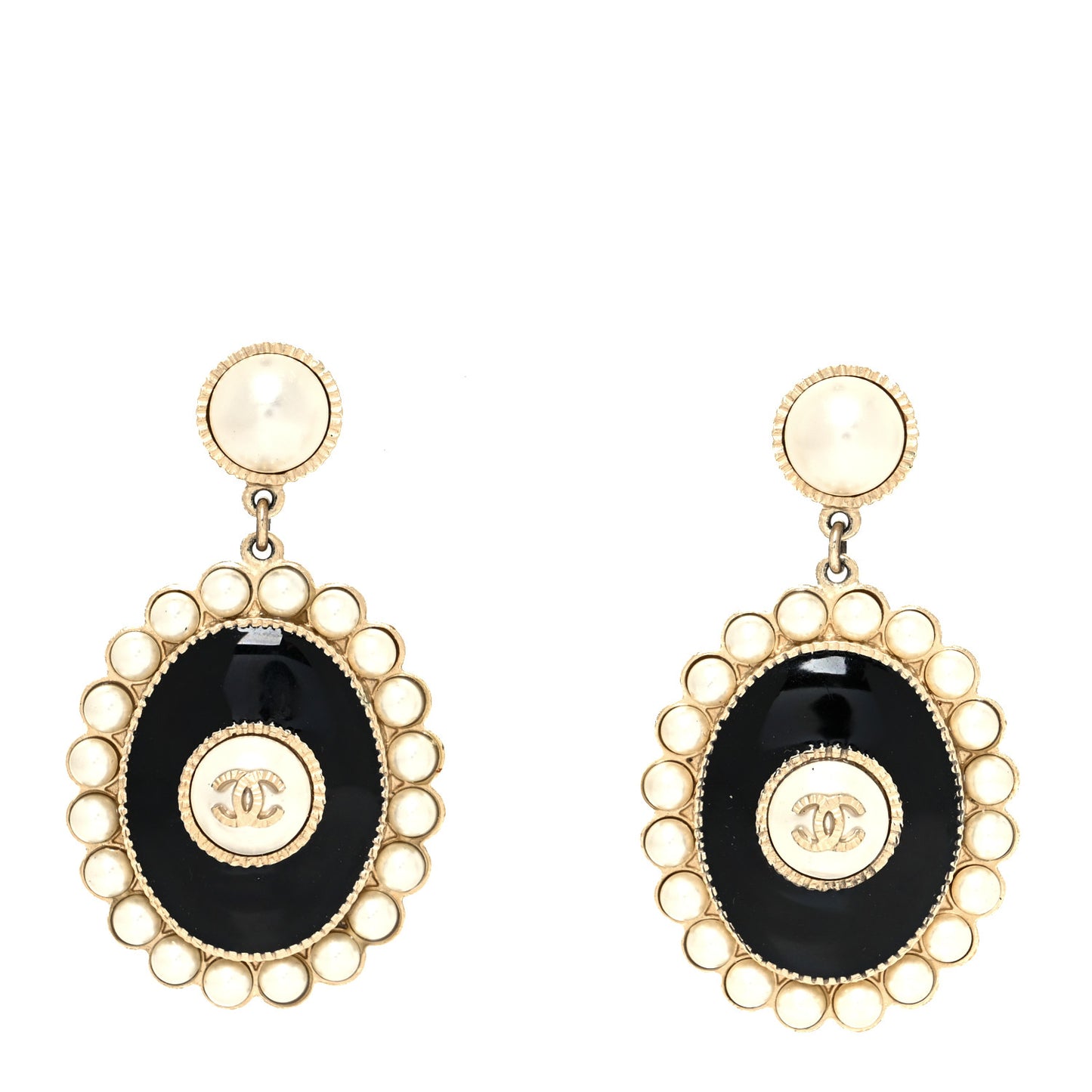 Metal Resin Pearl CC Drop Earrings Gold Black