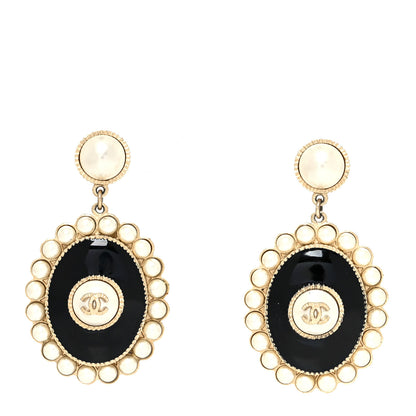 Chanel Metal Resin Pearl CC Drop Earrings Gold Black 1 of 4