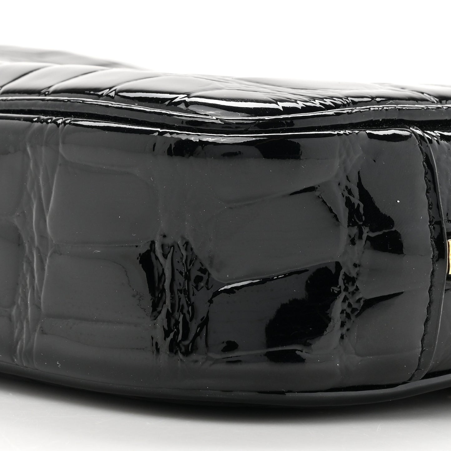 Patent Calfskin Crocodile Embossed Monogram Mini Lou Camera Bag Black