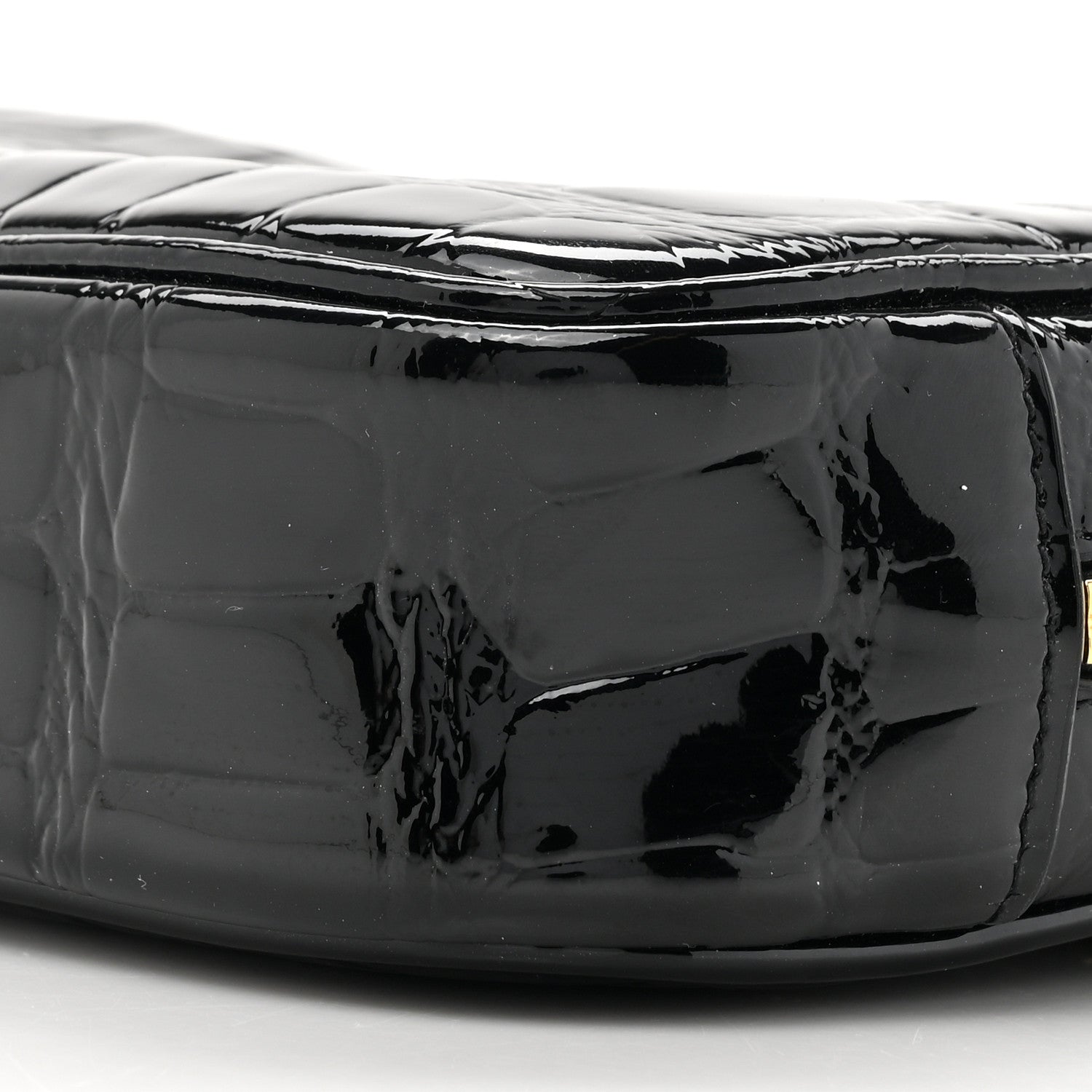 Saint Laurent Patent Calfskin Crocodile Embossed Monogram Mini Lou Camera Bag Black 9 of 12