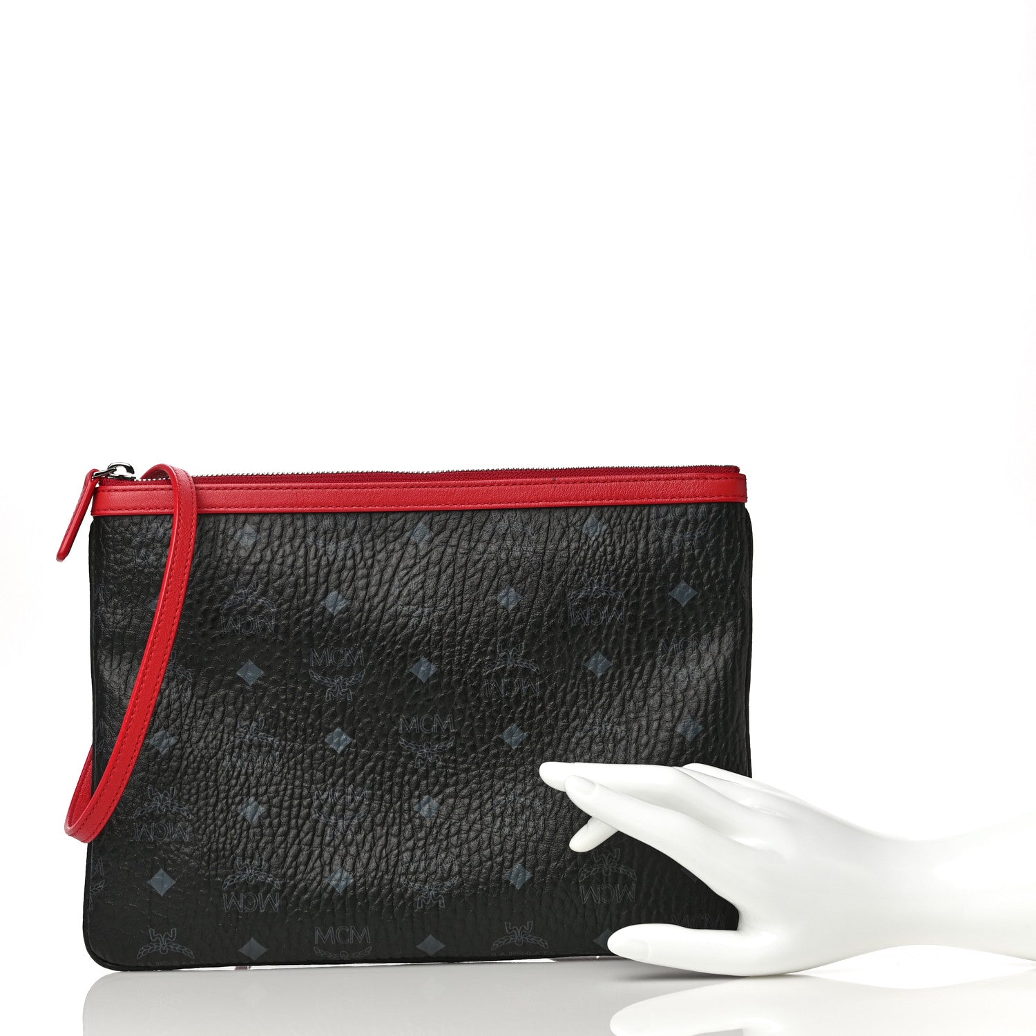 MCM Visetos Crossbody Pouch Black Red 2 of 15