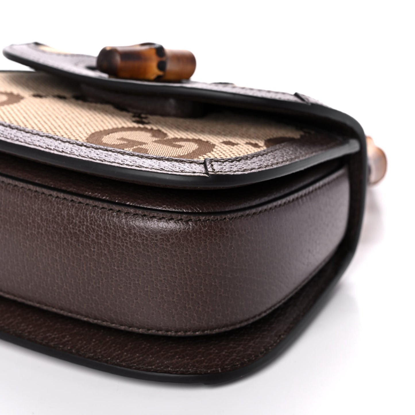 Monogram Jumbo GG Textured Dollar Calfskin Web Mini Bamboo 1947 Top Handle Bag Camel Ebony New Acero