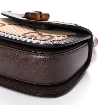 Gucci Monogram Jumbo GG Textured Dollar Calfskin Web Mini Bamboo 1947 Top Handle Bag Camel Ebony New Acero 9 of 10