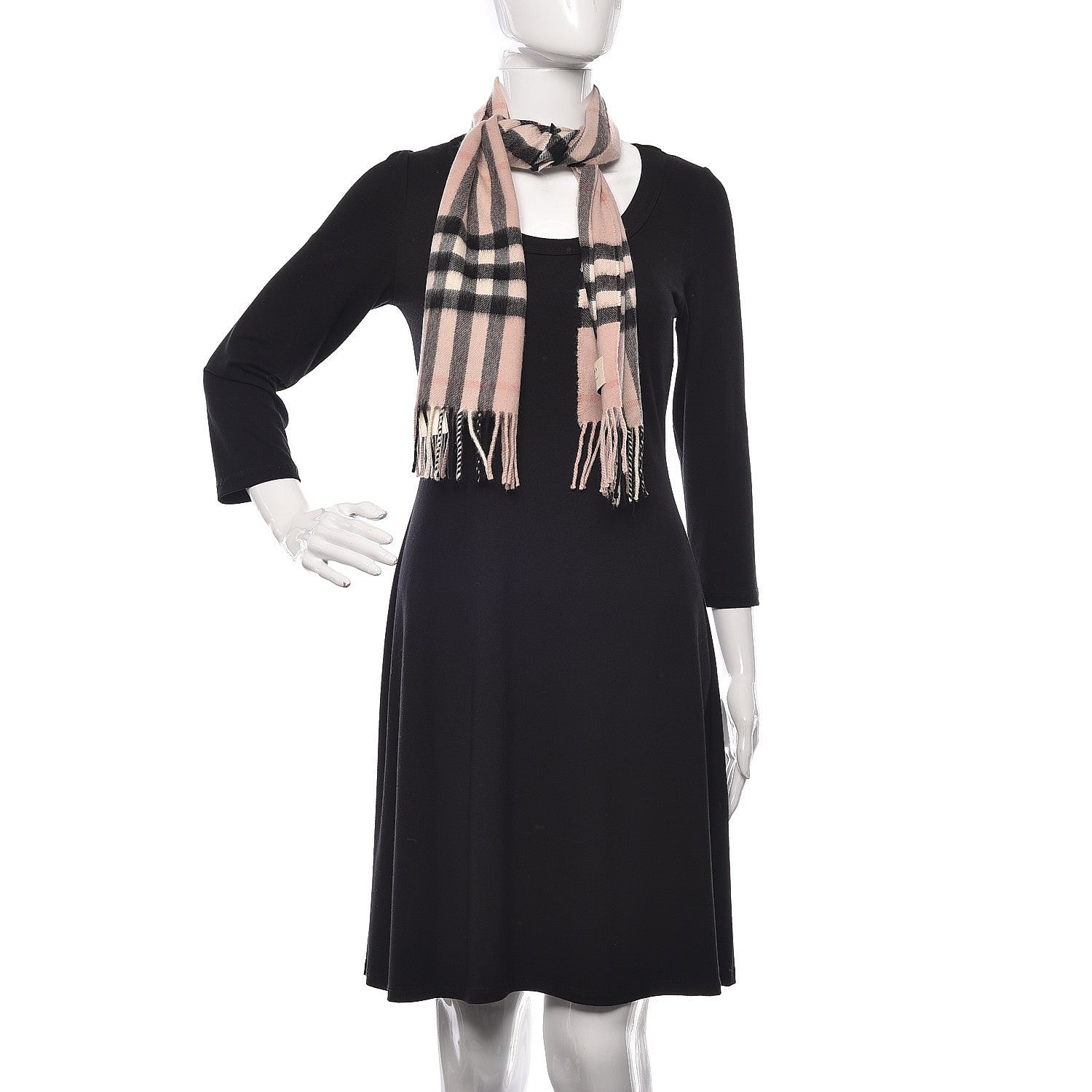 Burberry Cashmere Giant Heritage Check Fringe Scarf Ash Rose 2 of 5