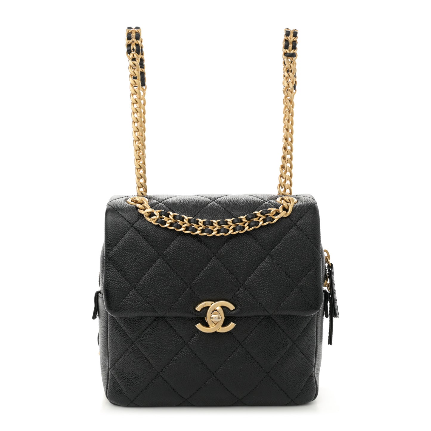 Shiny Caviar Quilted Chain Melody Backpack Black