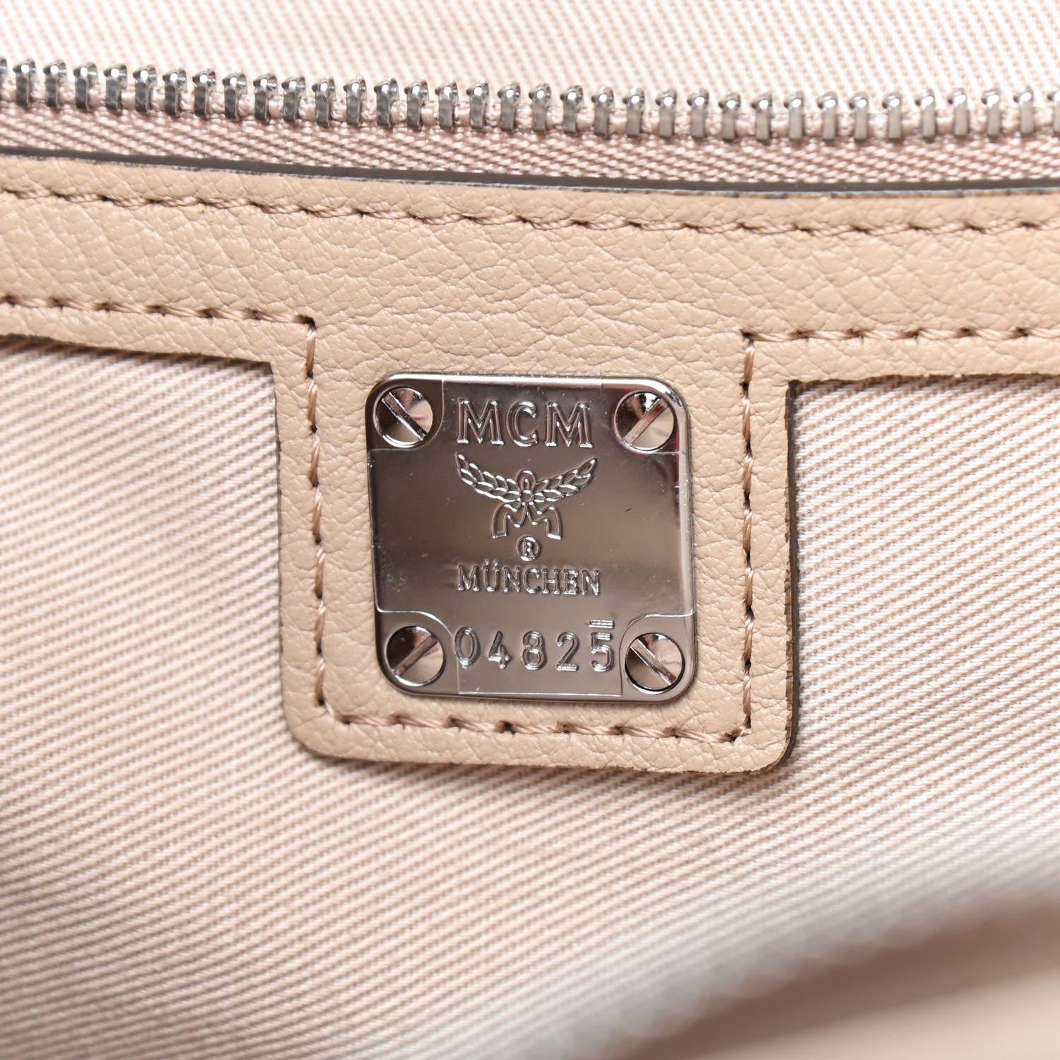 MCM Calfskin Ottomar Monogram Medium Klara Top Zip Tote New Beige 8 of 9