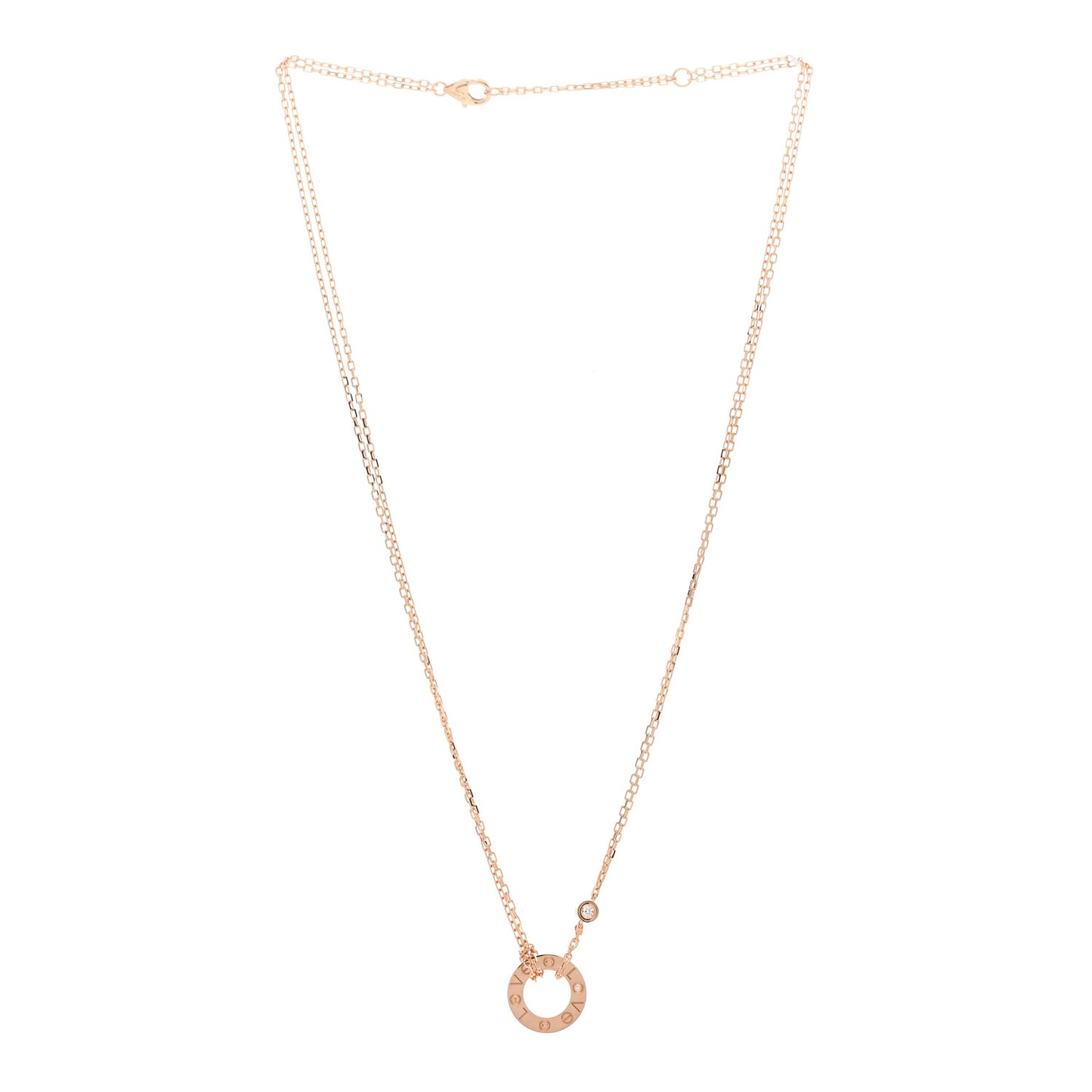 18K Pink Gold 2 Diamond LOVE Necklace