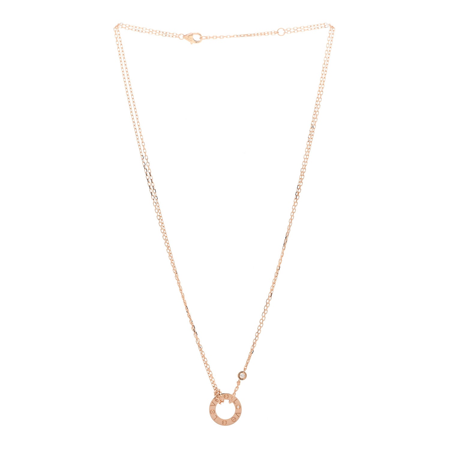 Cartier 18K Pink Gold 2 Diamond LOVE Necklace 3 of 5