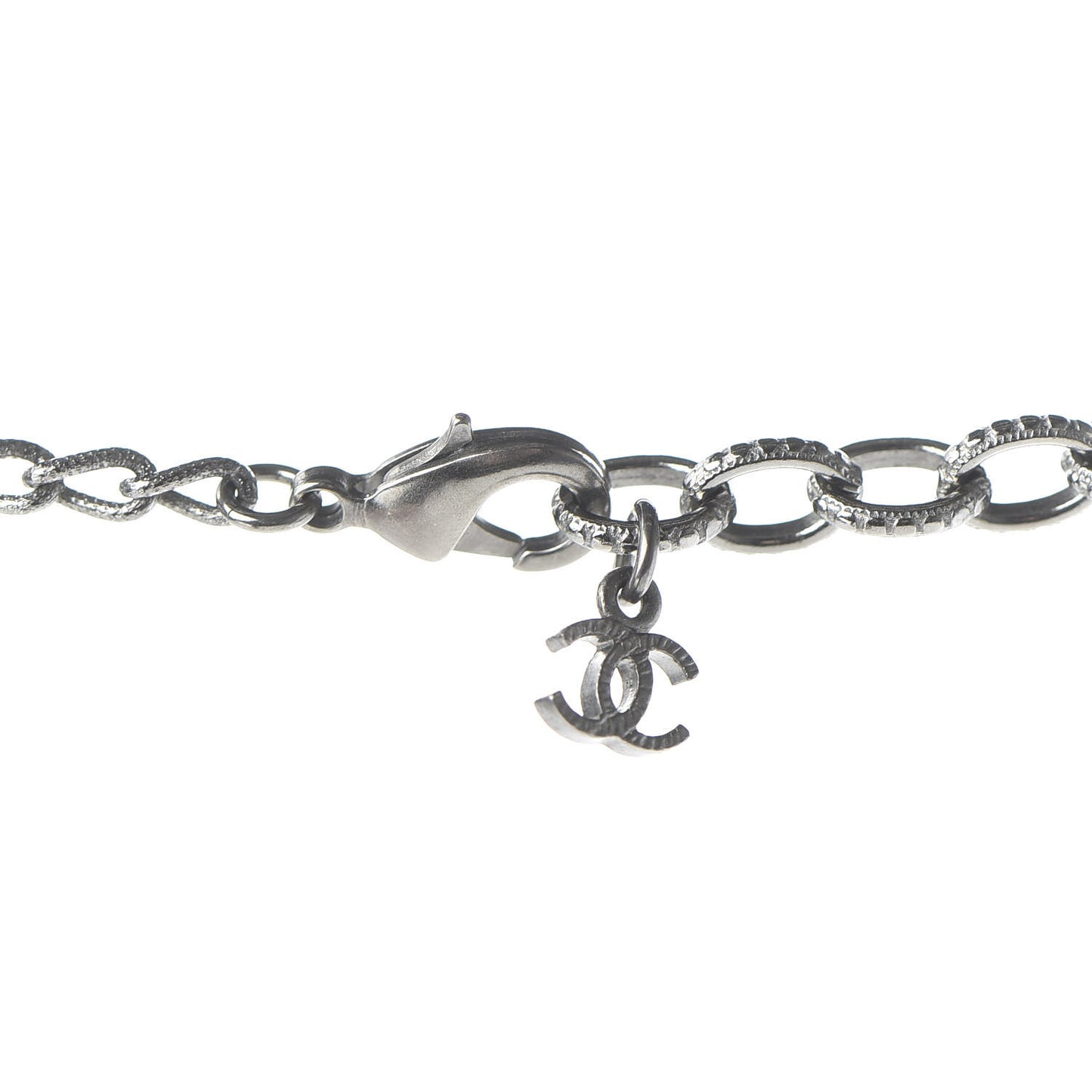 Crystal Baguette CC Double Strand Necklace Silver