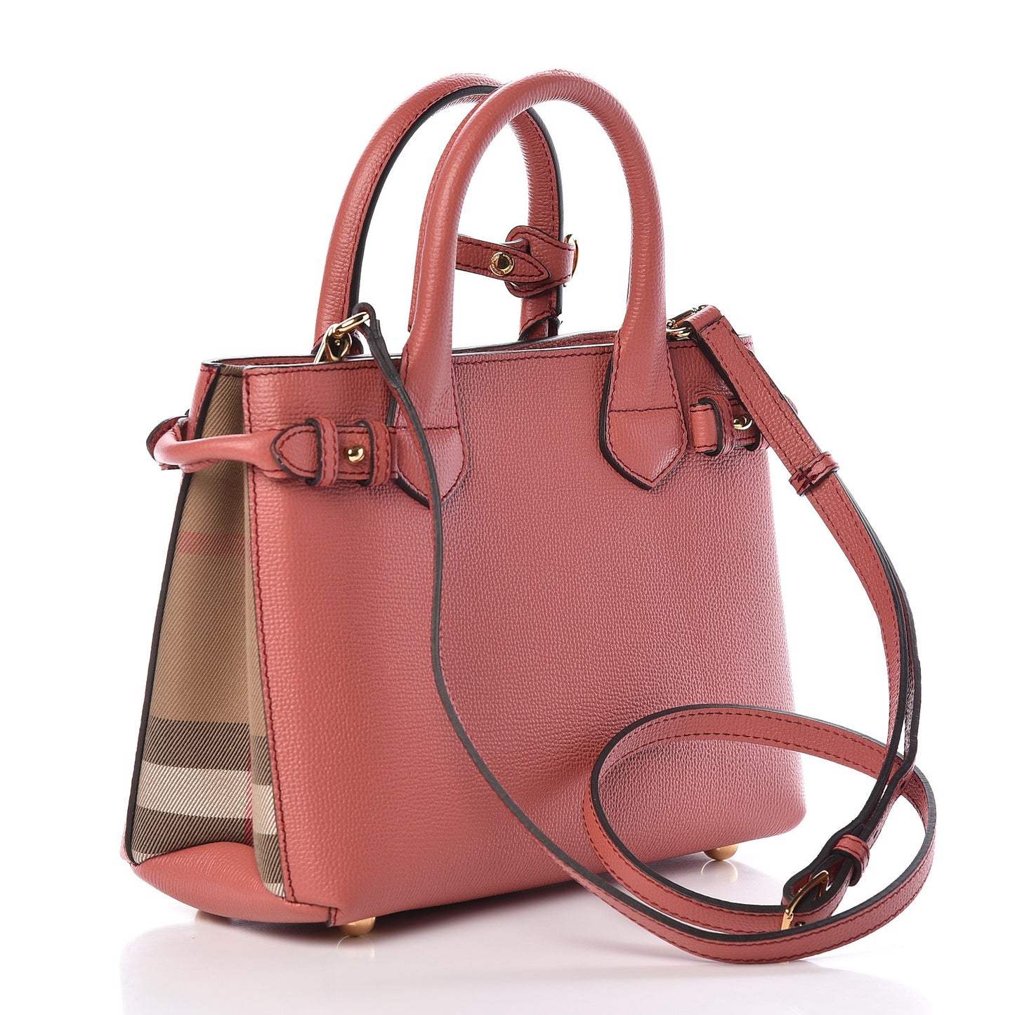 Grainy Calfskin House Check Small Banner Tote Cinnamon Red