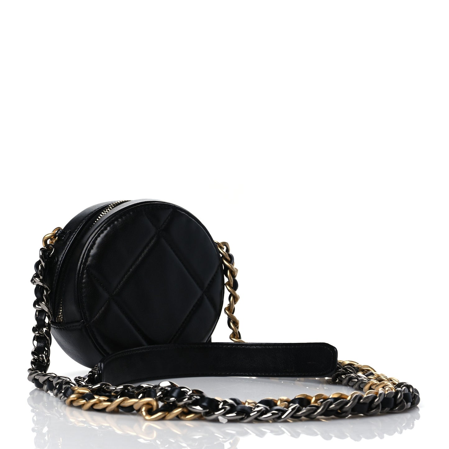 Lambskin Quilted Chanel 19 Round Clutch With Chain Black