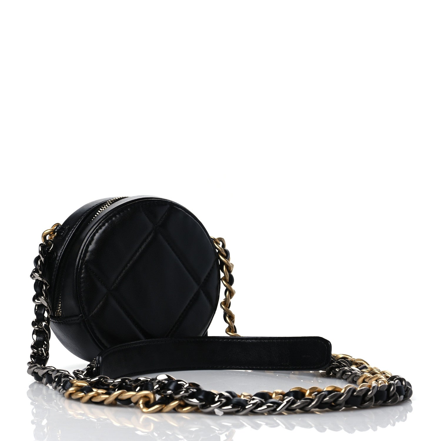 Chanel Lambskin Quilted Chanel 19 Round Clutch With Chain Black 3 of 10