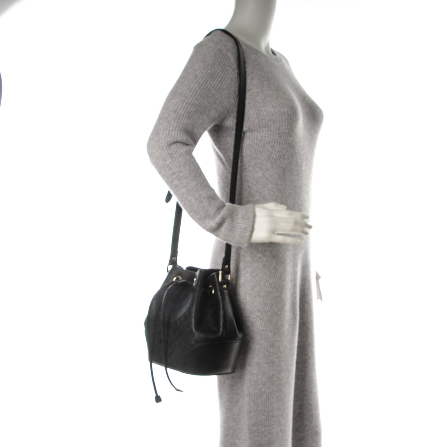 Bright Diamante Small Bucket Bag Black
