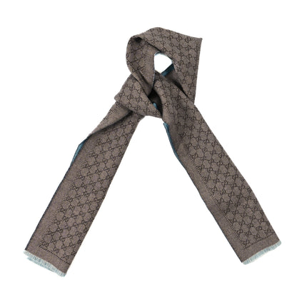 Gucci Wool GG Monogram Lonarin Fringe Scarf Blue Grey 1 of 3