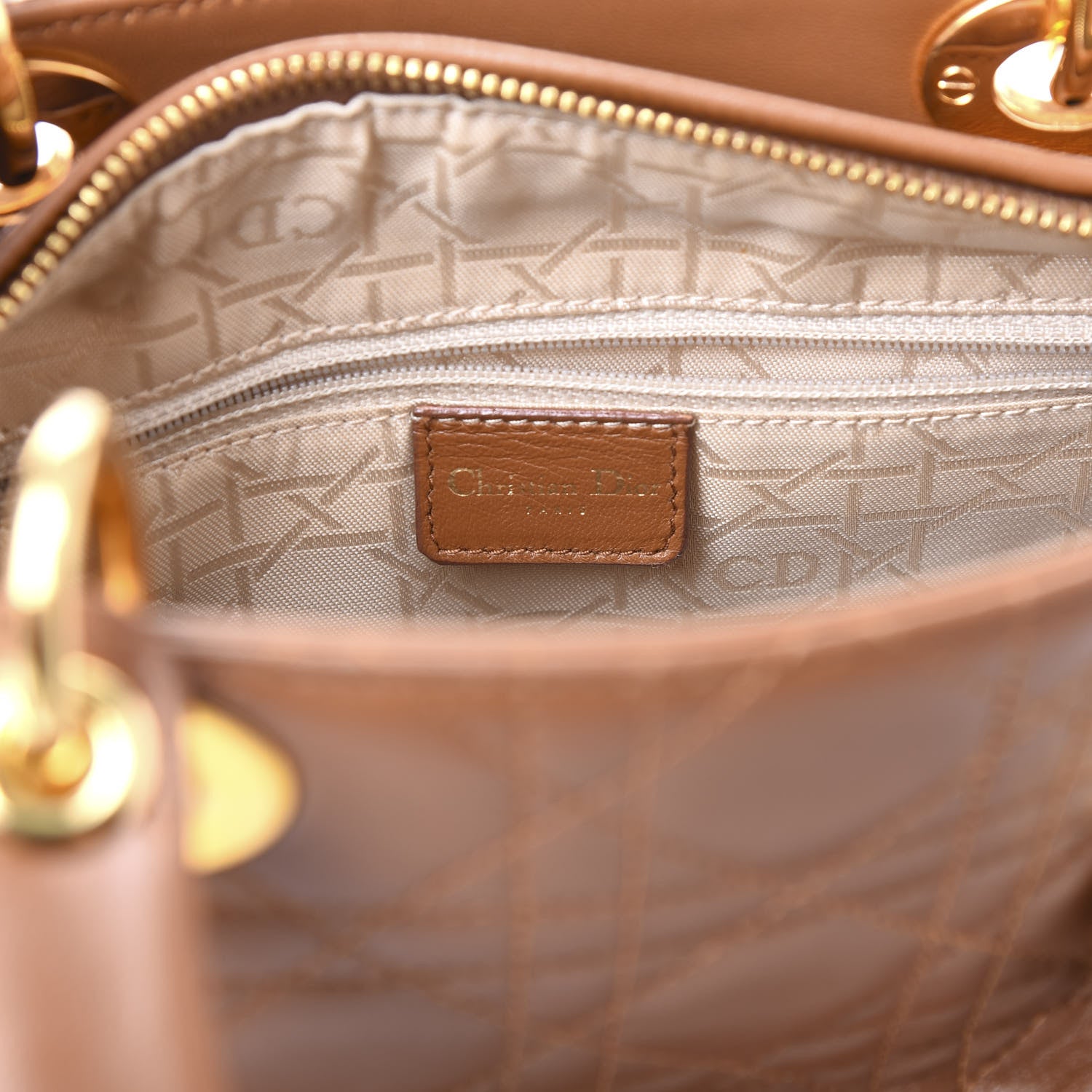 Christian Dior Lambskin Cannage Medium Lady Dior Tan 9 of 11