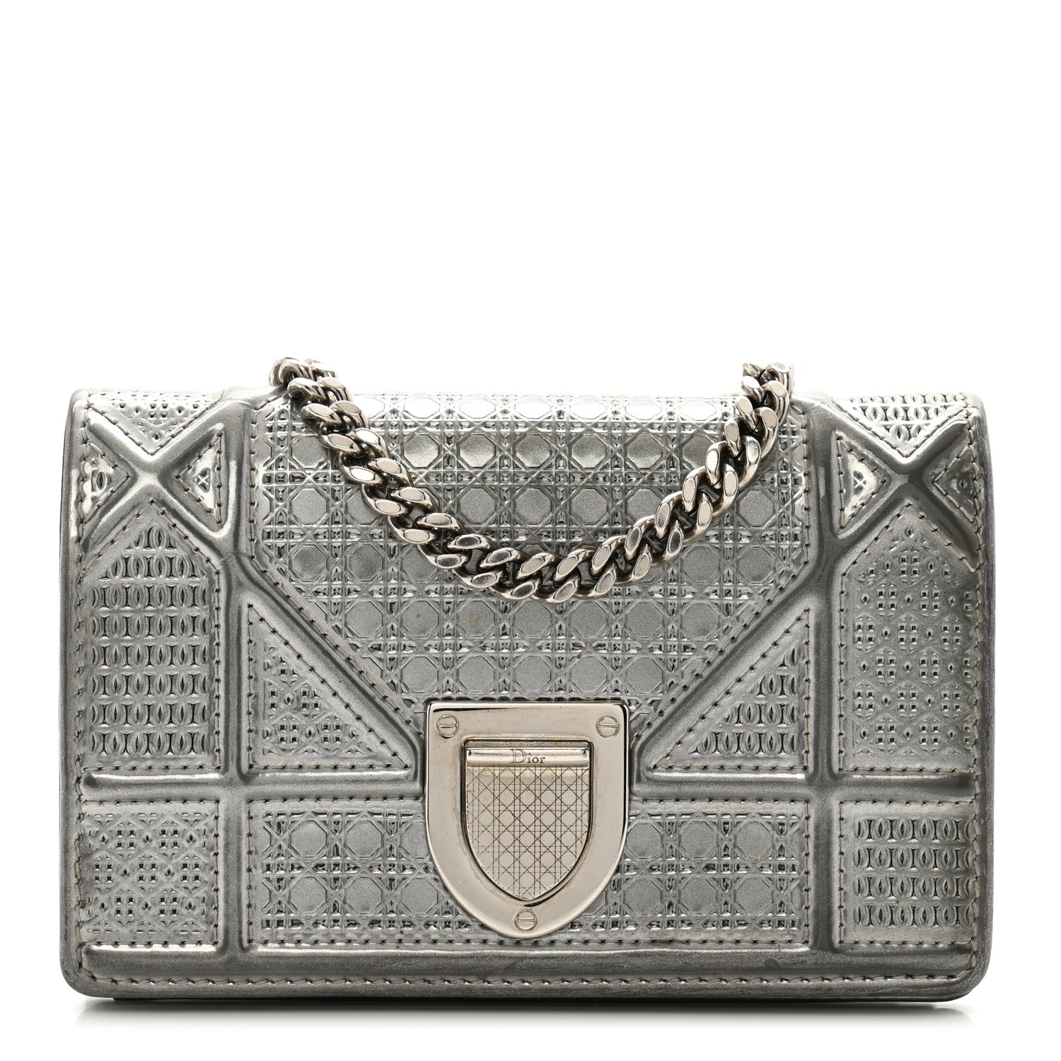 Christian Dior Metallic Patent Micro-Cannage Baby Diorama Flap Bag Silver 1 of 9
