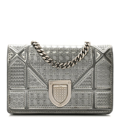 Christian Dior Metallic Patent Micro-Cannage Baby Diorama Flap Bag Silver 1 of 9