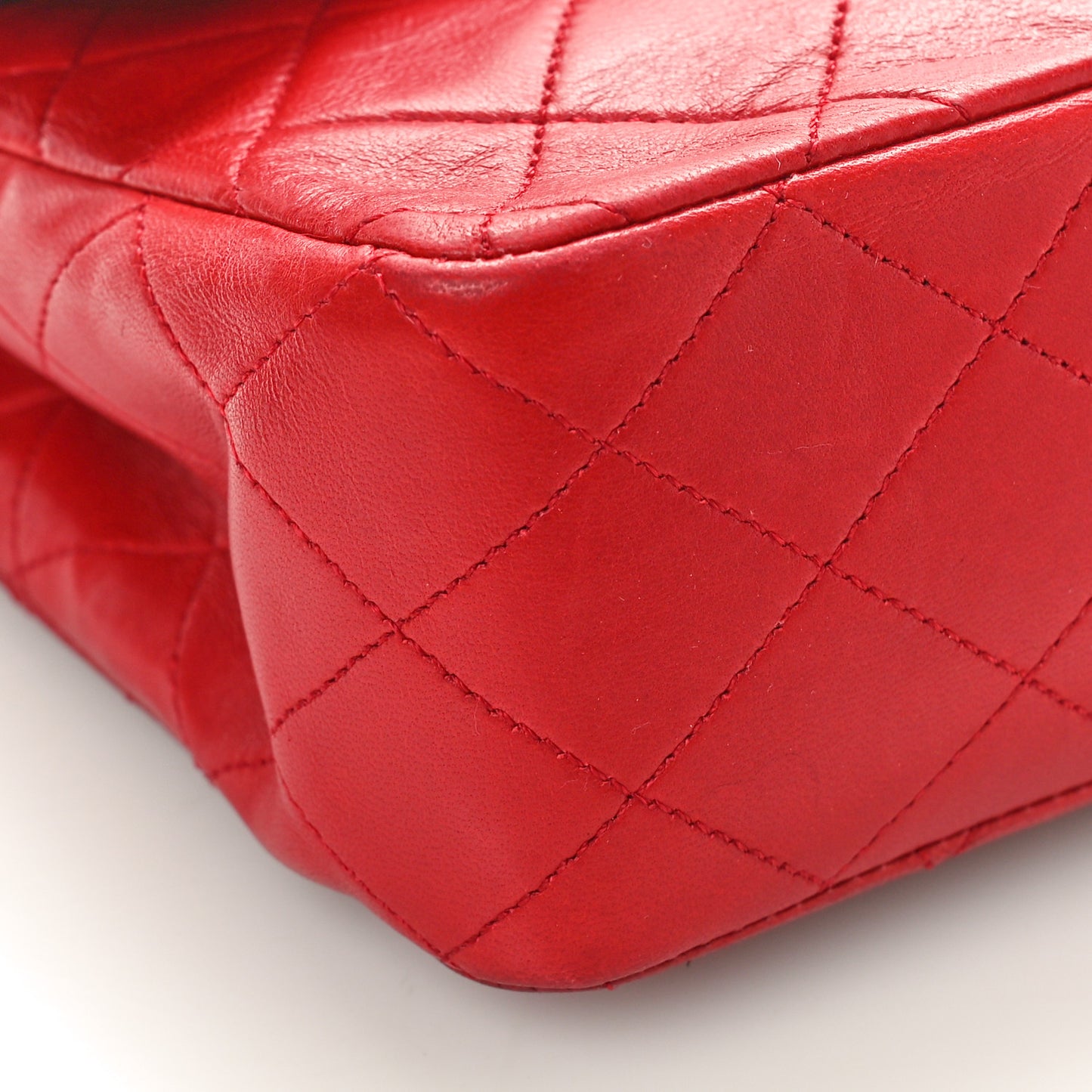 Lambskin Quilted Medium Double Flap Red