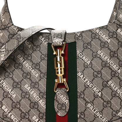 Gucci X BALENCIAGA GG Supreme Monogram Striped Logo Print Web Small Jackie 1961 Hobo Beige Ebony Mystic White 8 of 10