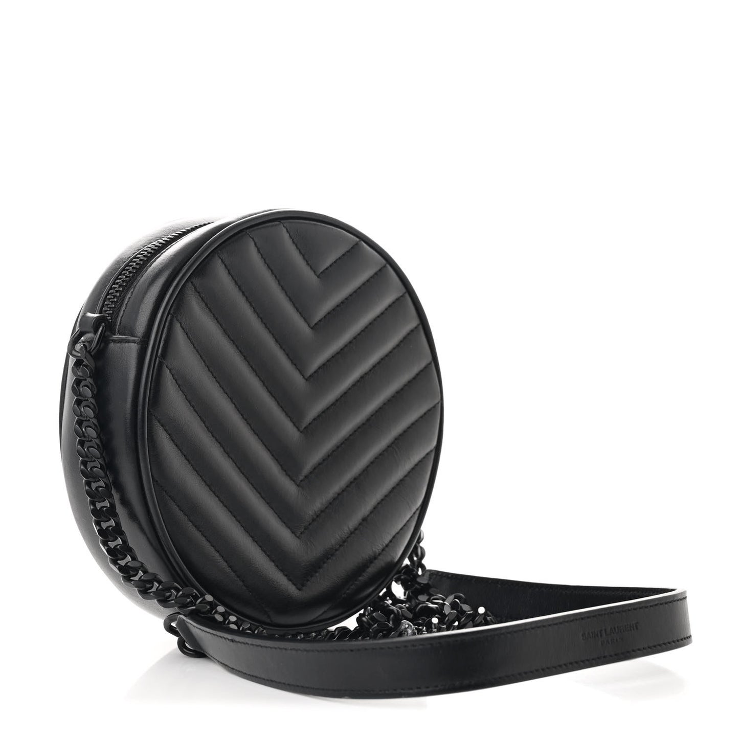 Calfskin Matelasse Chevron Round Vinyle Camera Bag Black