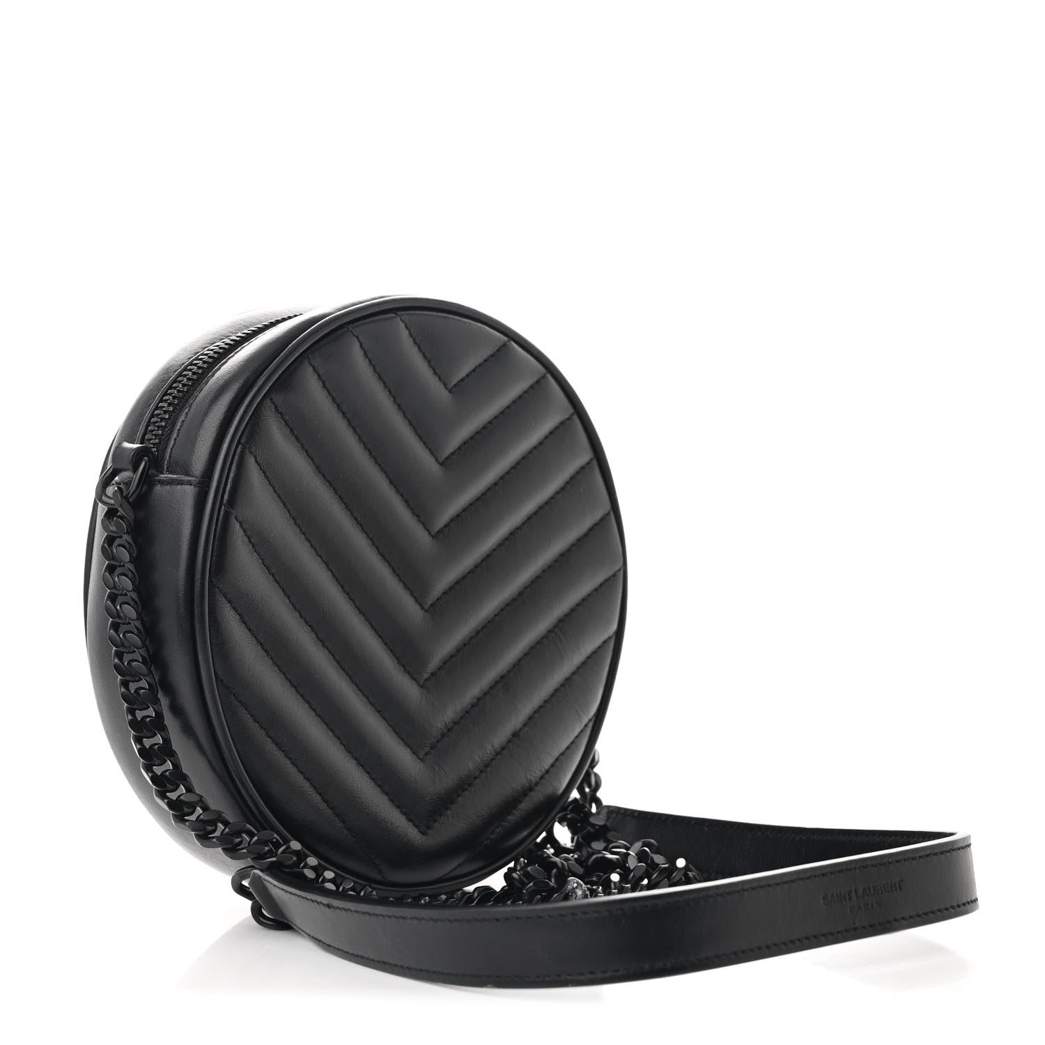 Saint Laurent Calfskin Matelasse Chevron Round Vinyle Camera Bag Black 3 of 10