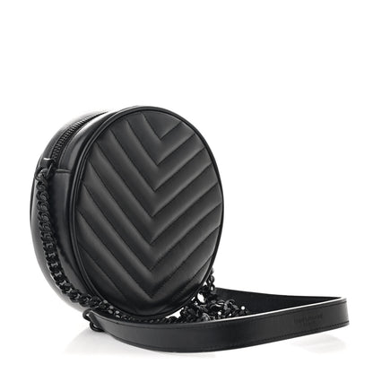 Saint Laurent Calfskin Matelasse Chevron Round Vinyle Camera Bag Black 3 of 10